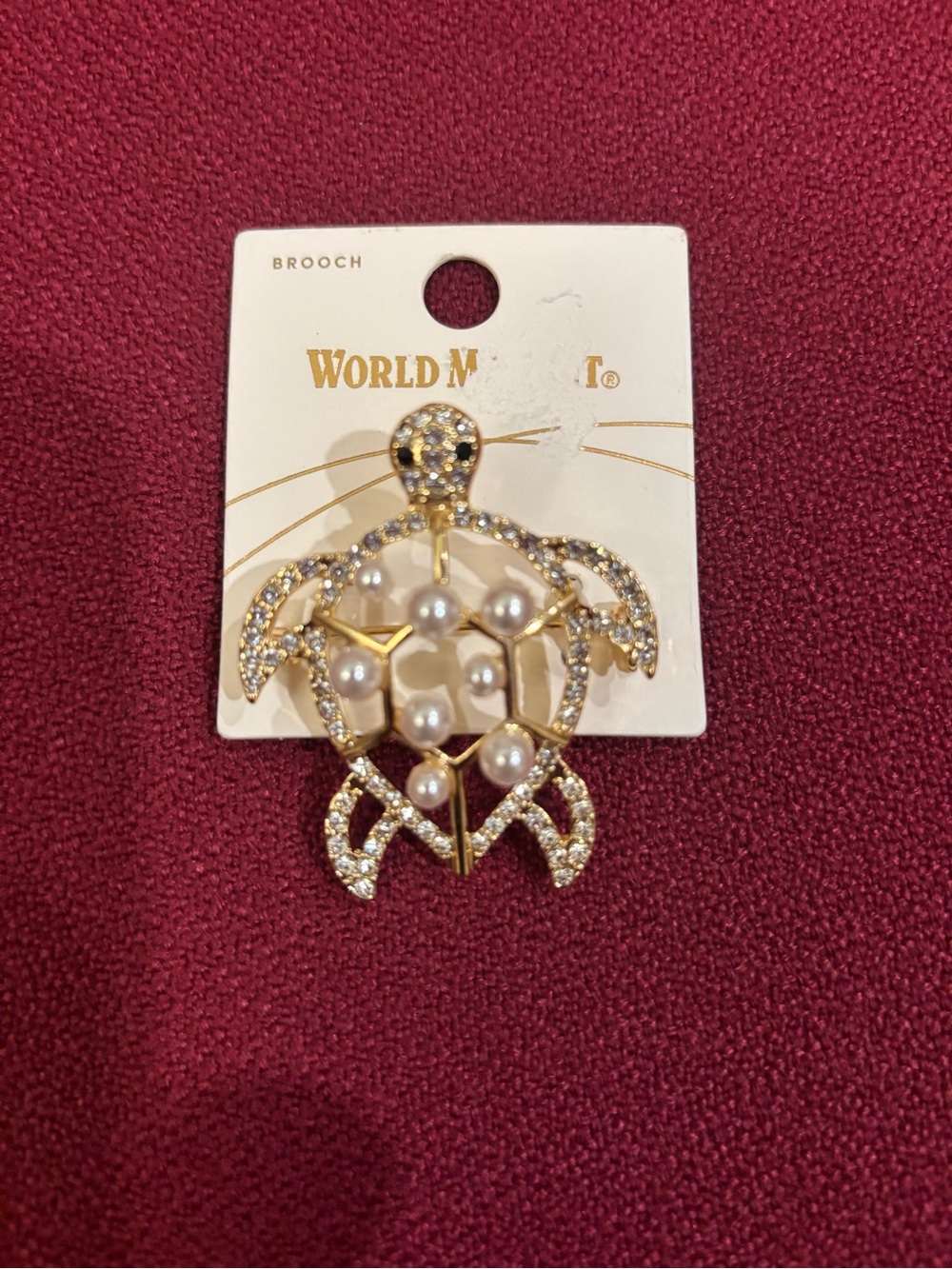 Gold Tone Metal Turtle Rhinestone and Pearl Brooch. Cost Plus World Market. NWT!